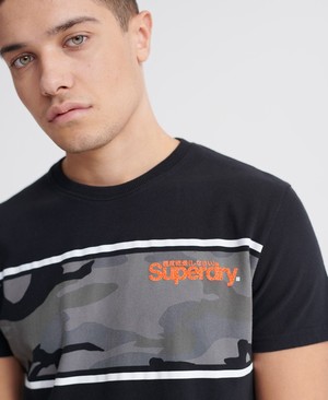 Superdry Core Logo Camo Stripe Férfi Pólók Fekete | ZJNSM2147